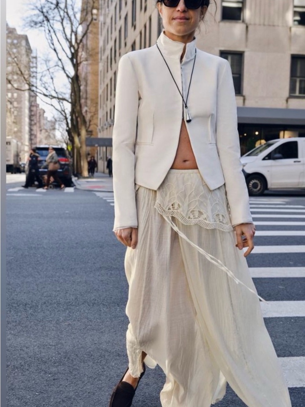 Zara Cream Layered Maxi Skirt with Lace Trim